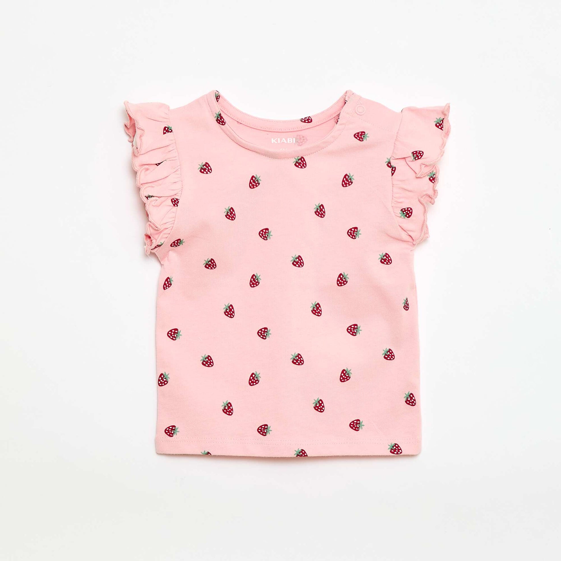 Short-Sleeve Jersey T-Shirt with Ruffled Sleeves PINK