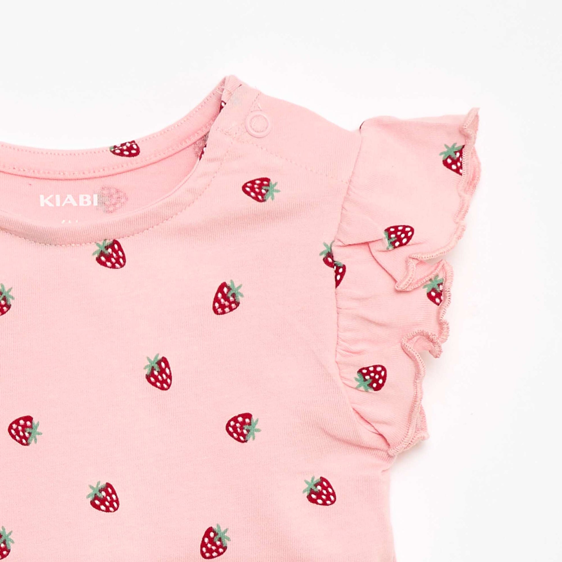 Short-Sleeve Jersey T-Shirt with Ruffled Sleeves PINK