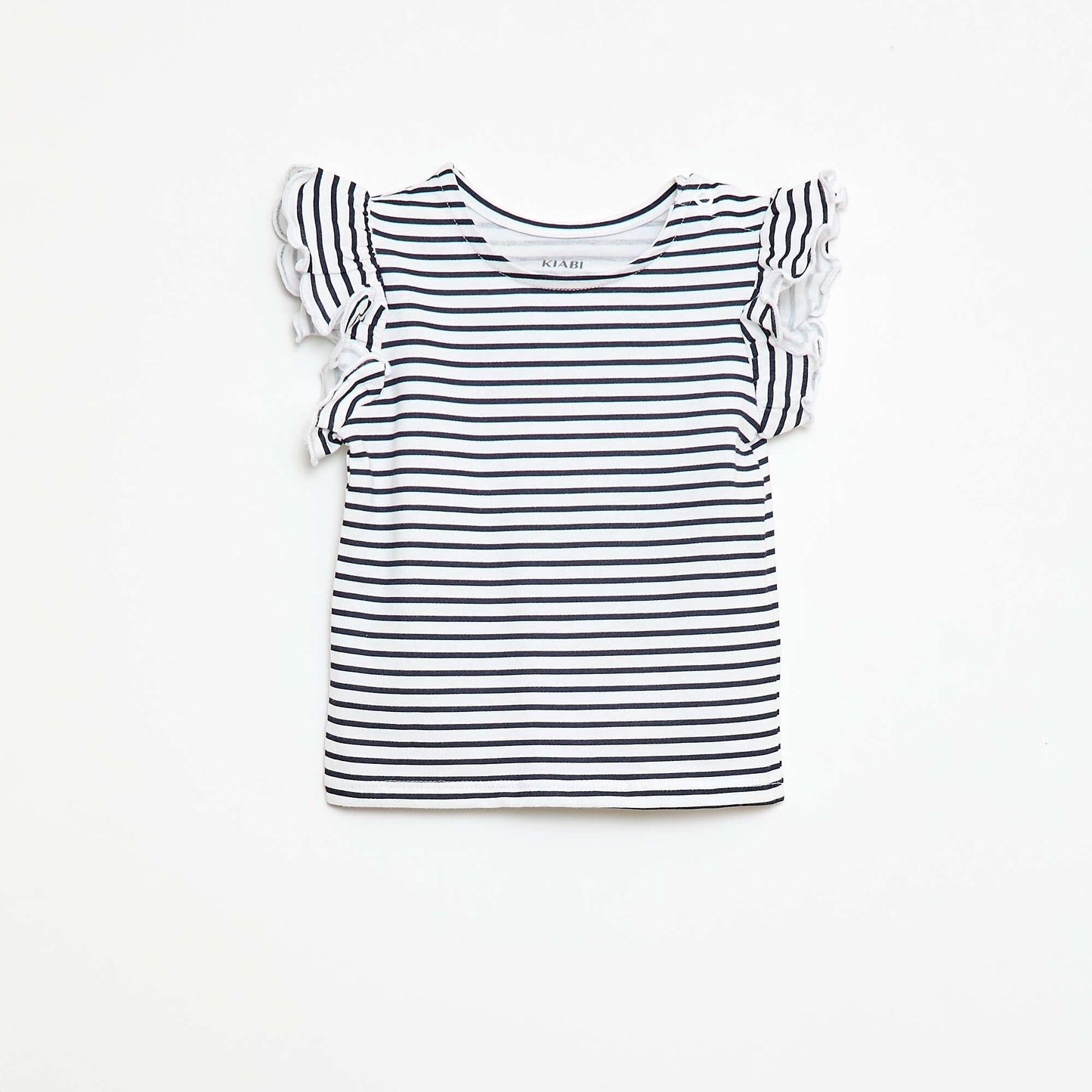 Short-Sleeve Jersey T-Shirt with Ruffled Sleeves WHITE