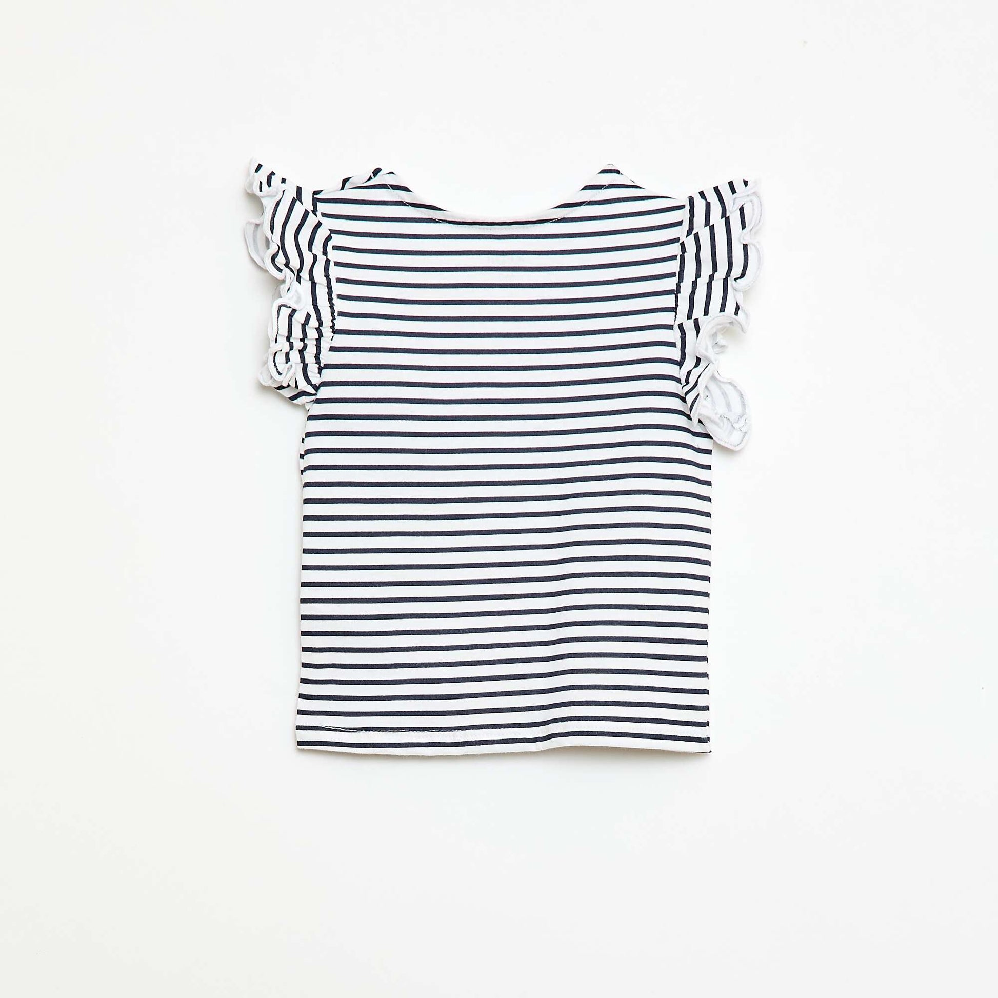 Short-Sleeve Jersey T-Shirt with Ruffled Sleeves WHITE