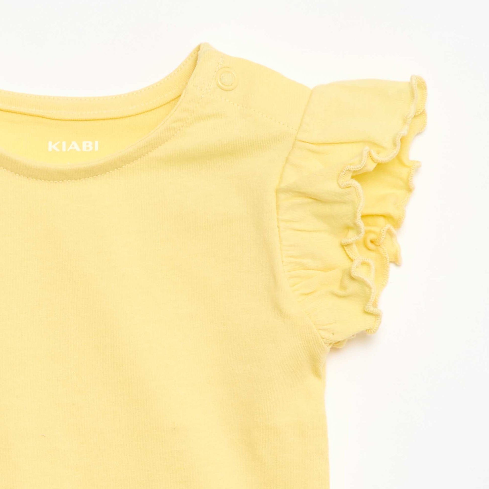 Short-Sleeve Jersey T-Shirt with Ruffled Sleeves YELLOW