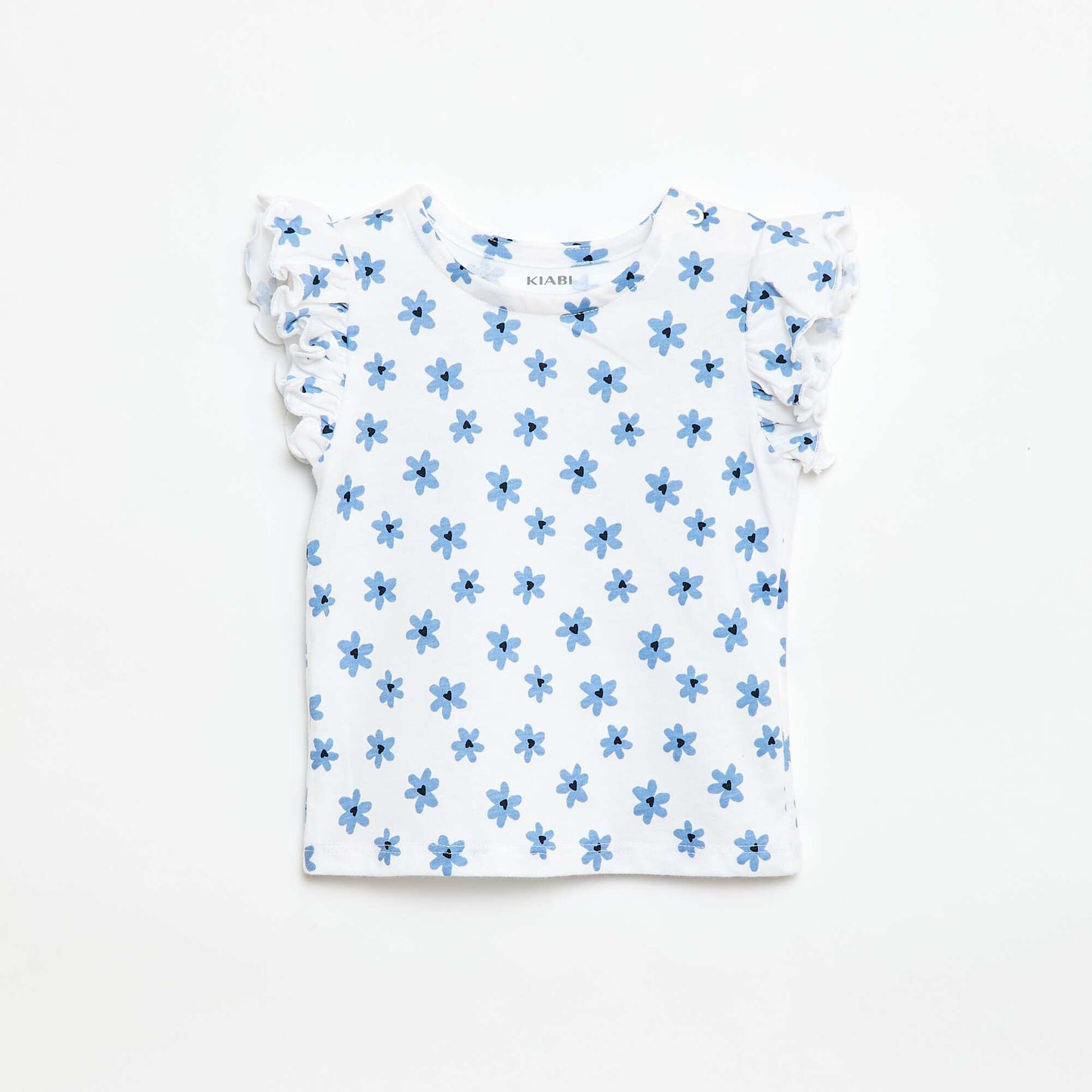 Ruffled short-sleeved jersey T-shirt WHITE