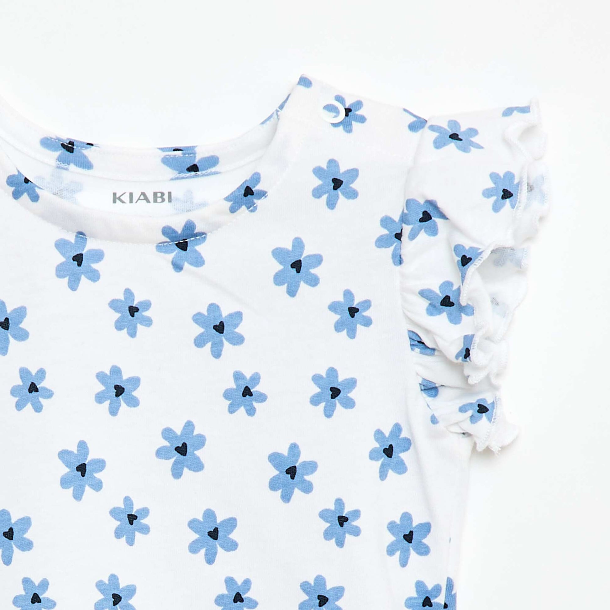 Ruffled short-sleeved jersey T-shirt WHITE