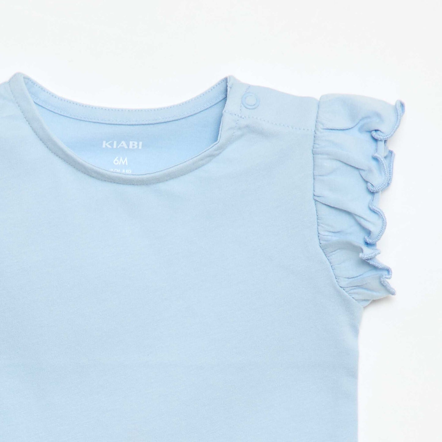 Ruffled short-sleeved jersey T-shirt BLUE