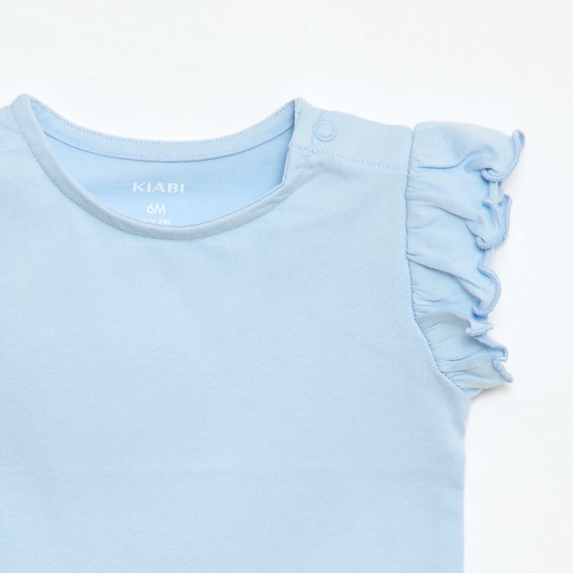 Ruffled short-sleeved jersey T-shirt BLUE