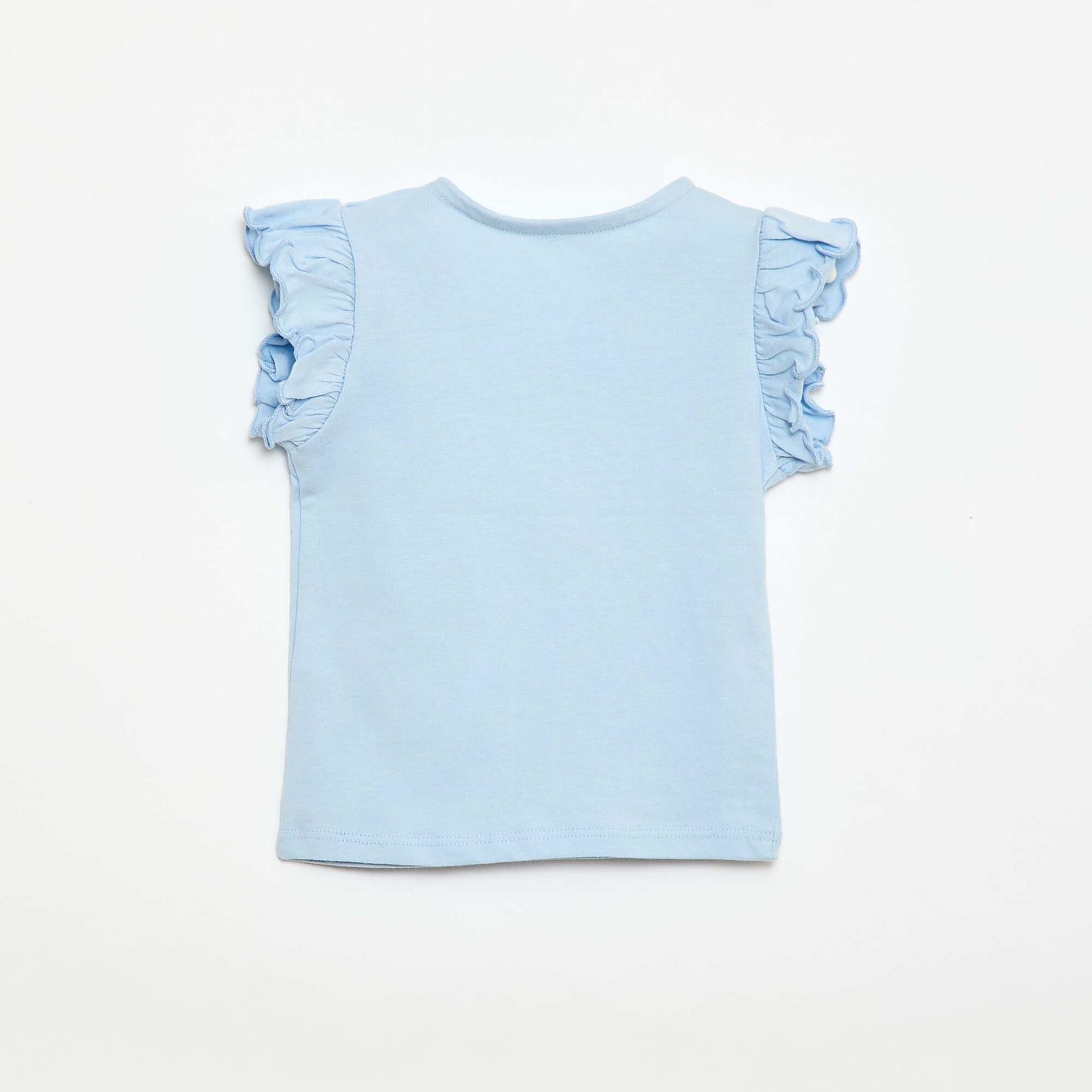 Ruffled short-sleeved jersey T-shirt BLUE
