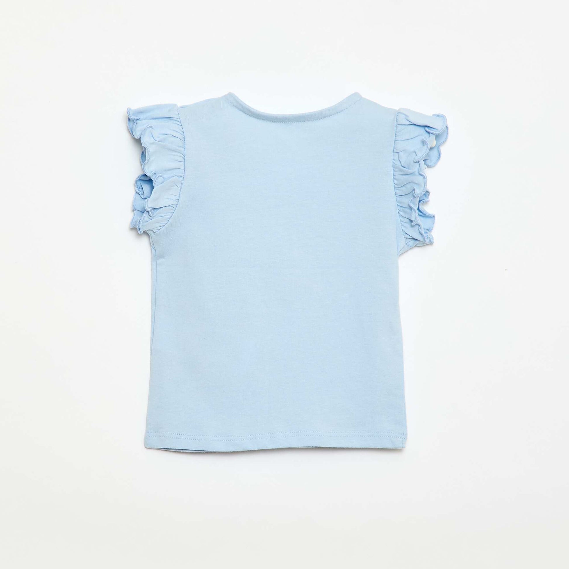 Ruffled short-sleeved jersey T-shirt BLUE