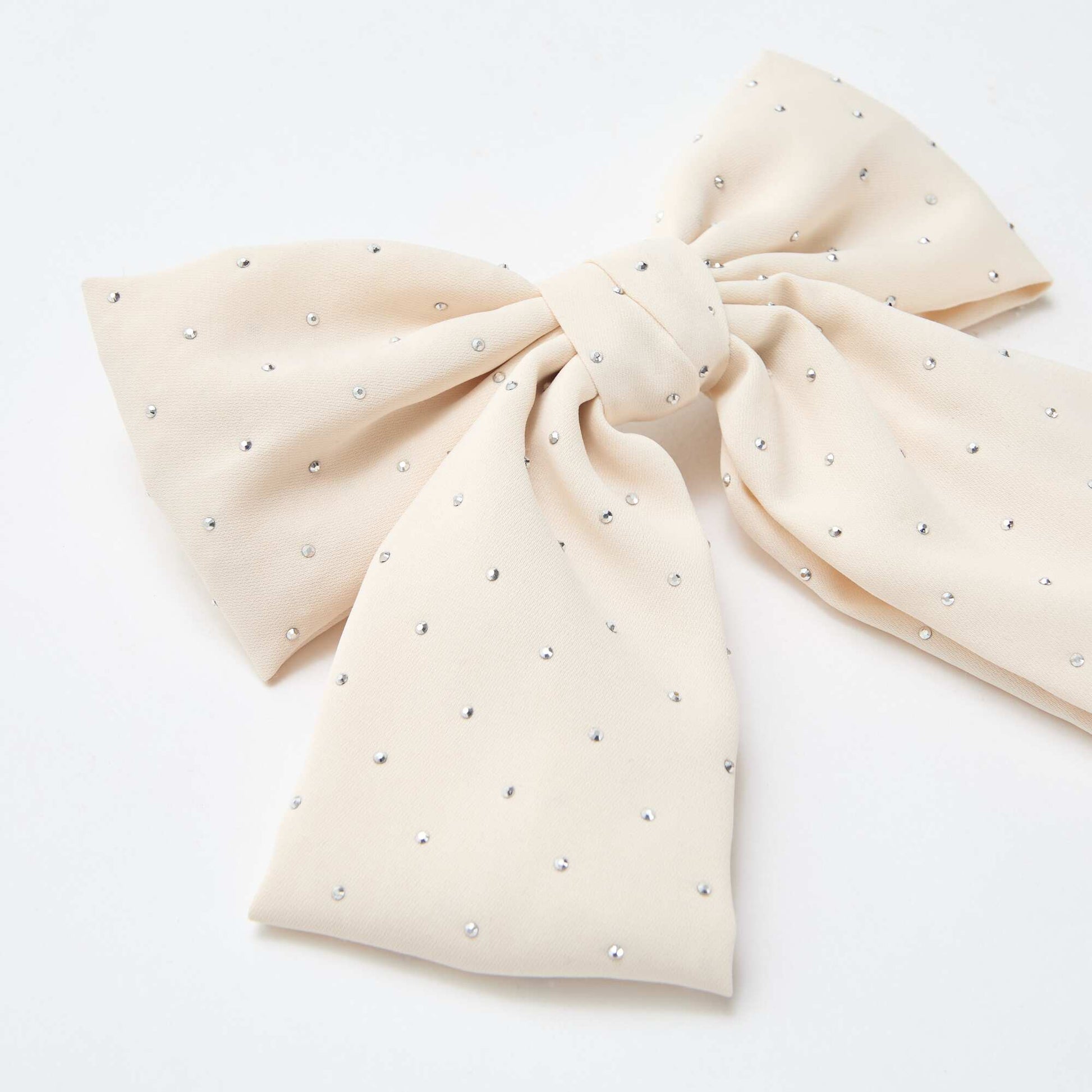 Rhinestone Bow Hair Clip BEIGE