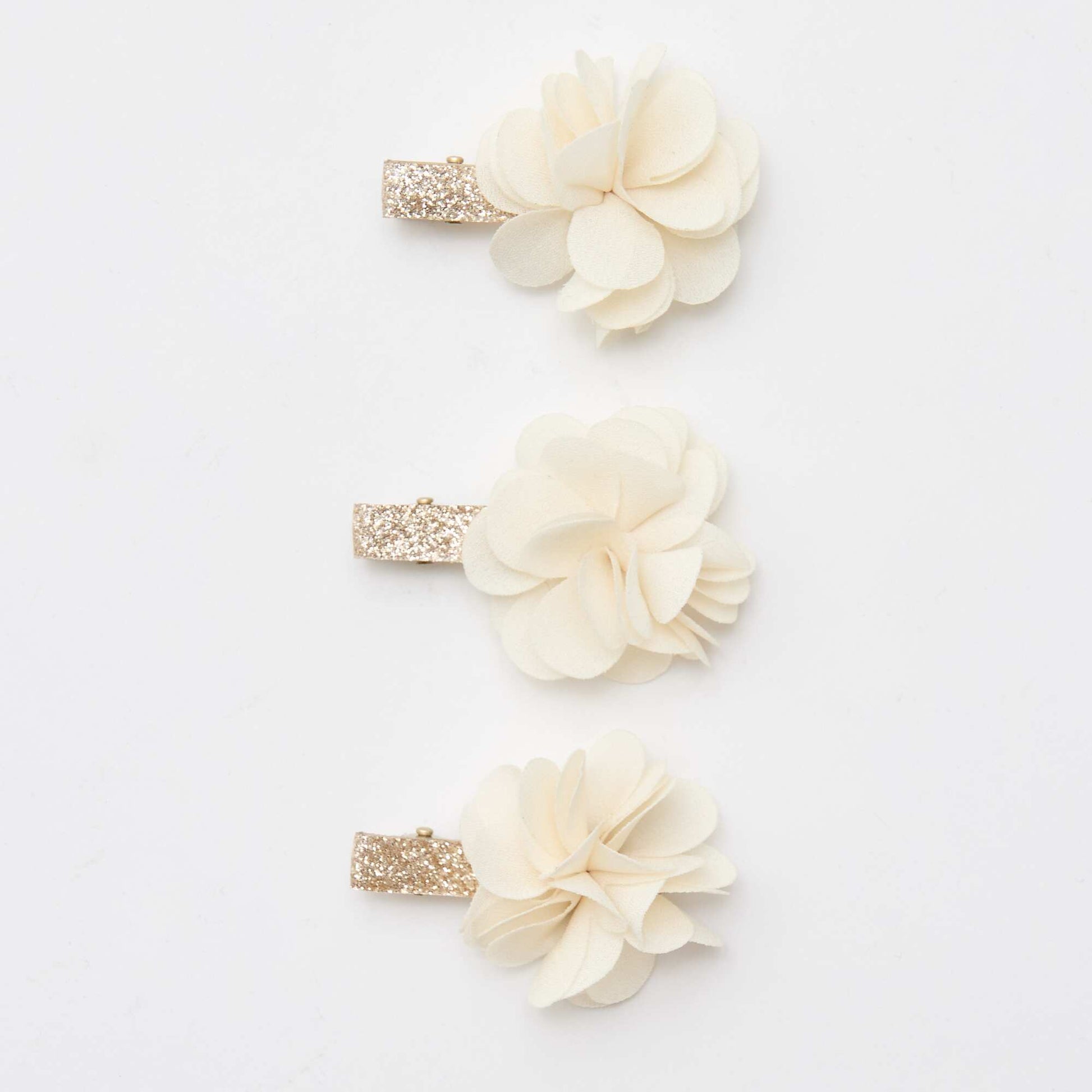 Set of 3 Floral Crocodile Hair Clips BEIGE