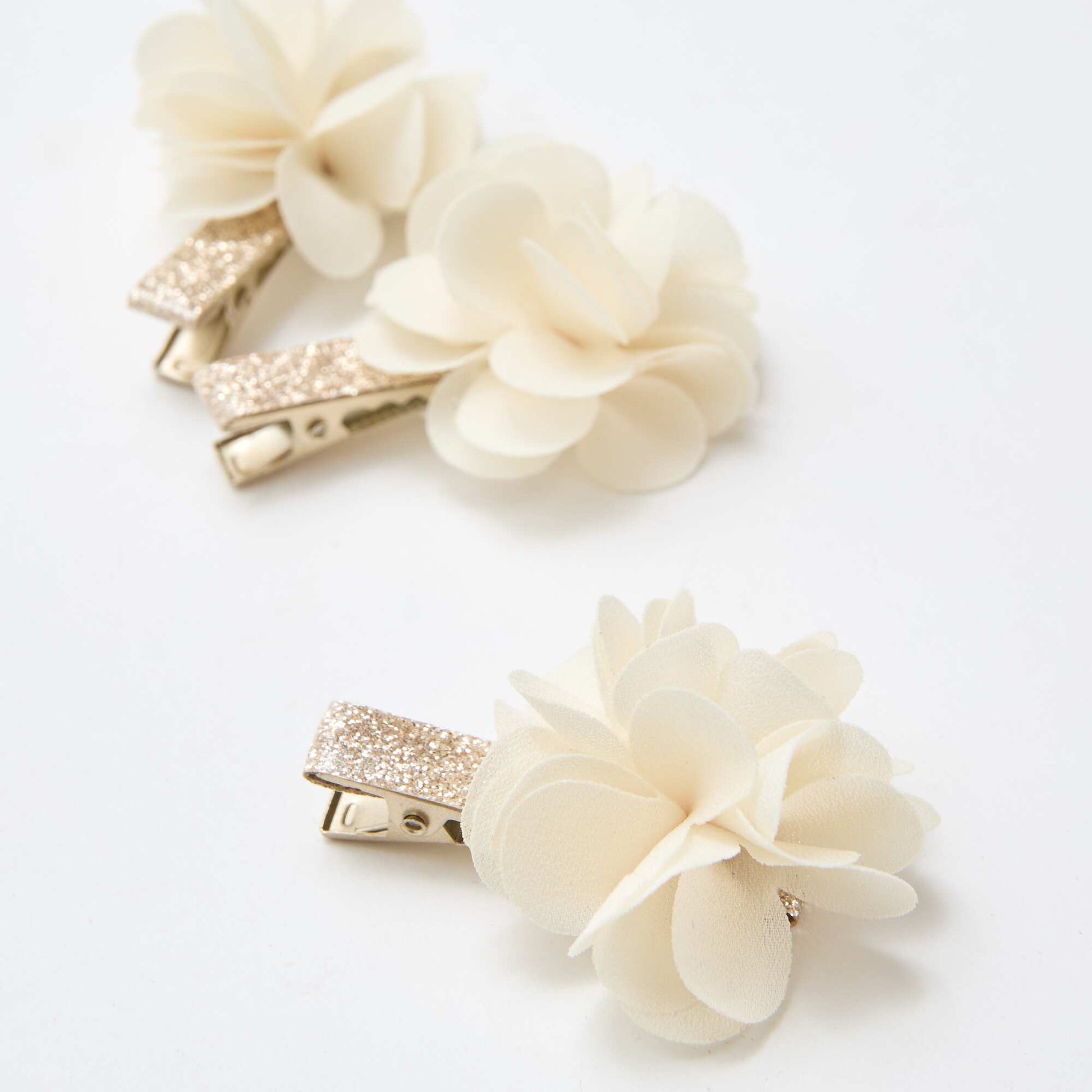 Set of 3 Floral Crocodile Hair Clips BEIGE