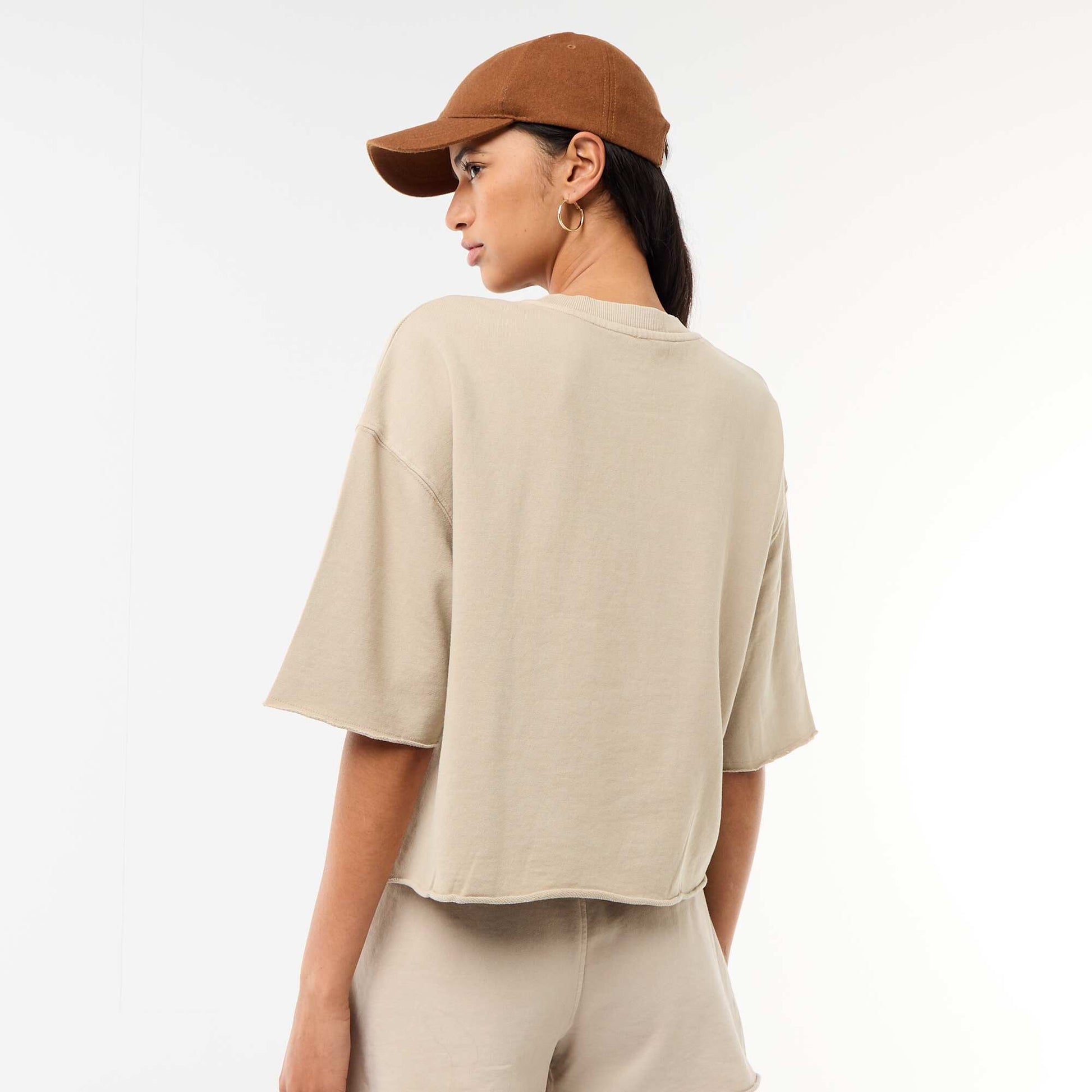 3/4 Sleeve French Terry T-shirt BEIGE