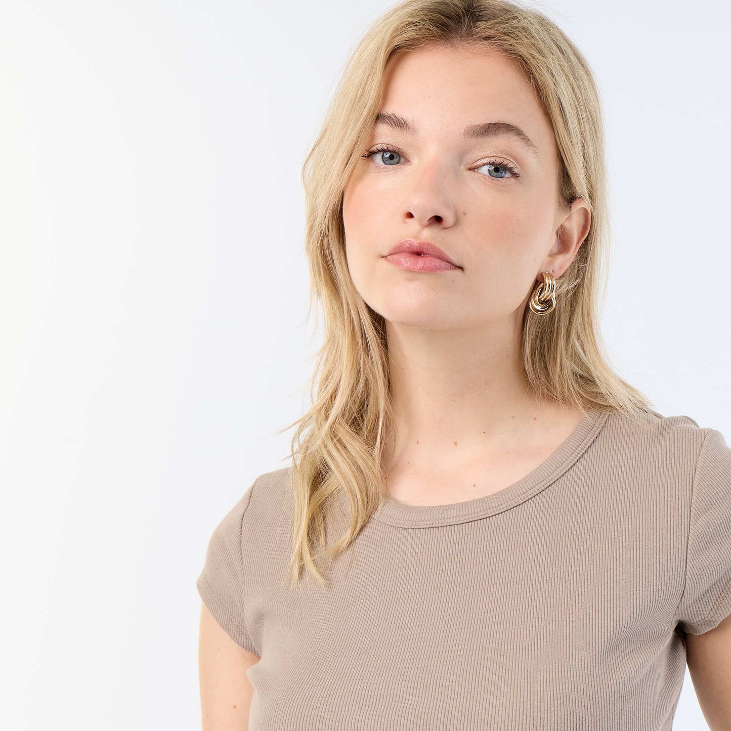 Ribbed Short-Sleeve Jersey T-Shirt TAUPE