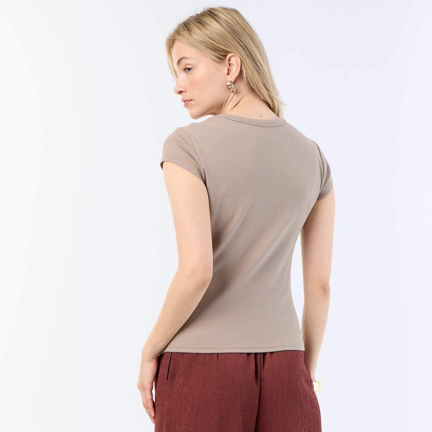Ribbed Short-Sleeve Jersey T-Shirt TAUPE