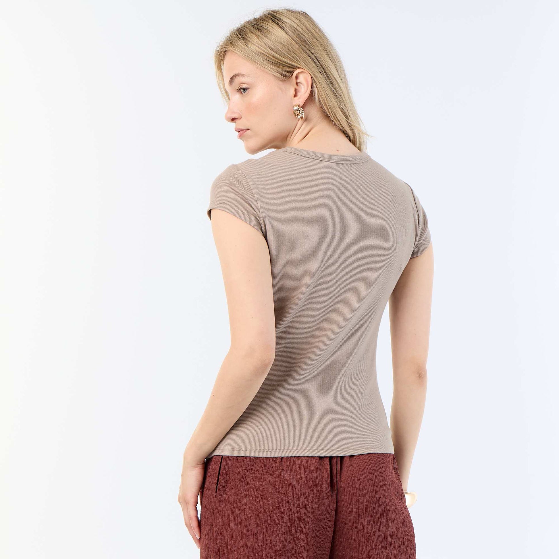 Ribbed Short-Sleeve Jersey T-Shirt TAUPE