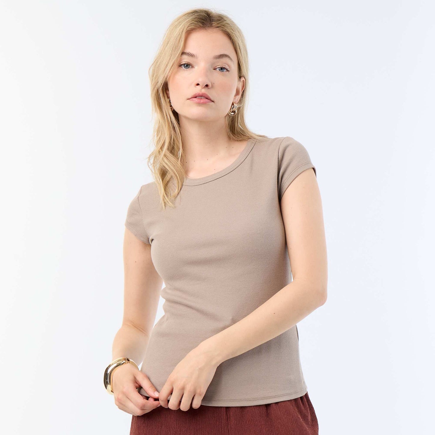 Ribbed Short-Sleeve Jersey T-Shirt TAUPE