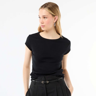 Ribbed Short-Sleeve Jersey T-Shirt BLACK
