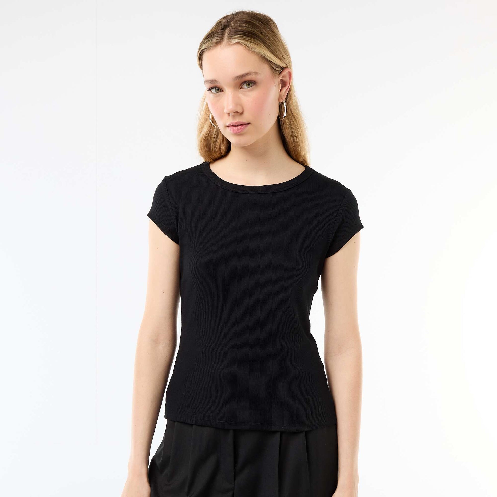 Ribbed Short-Sleeve Jersey T-Shirt BLACK