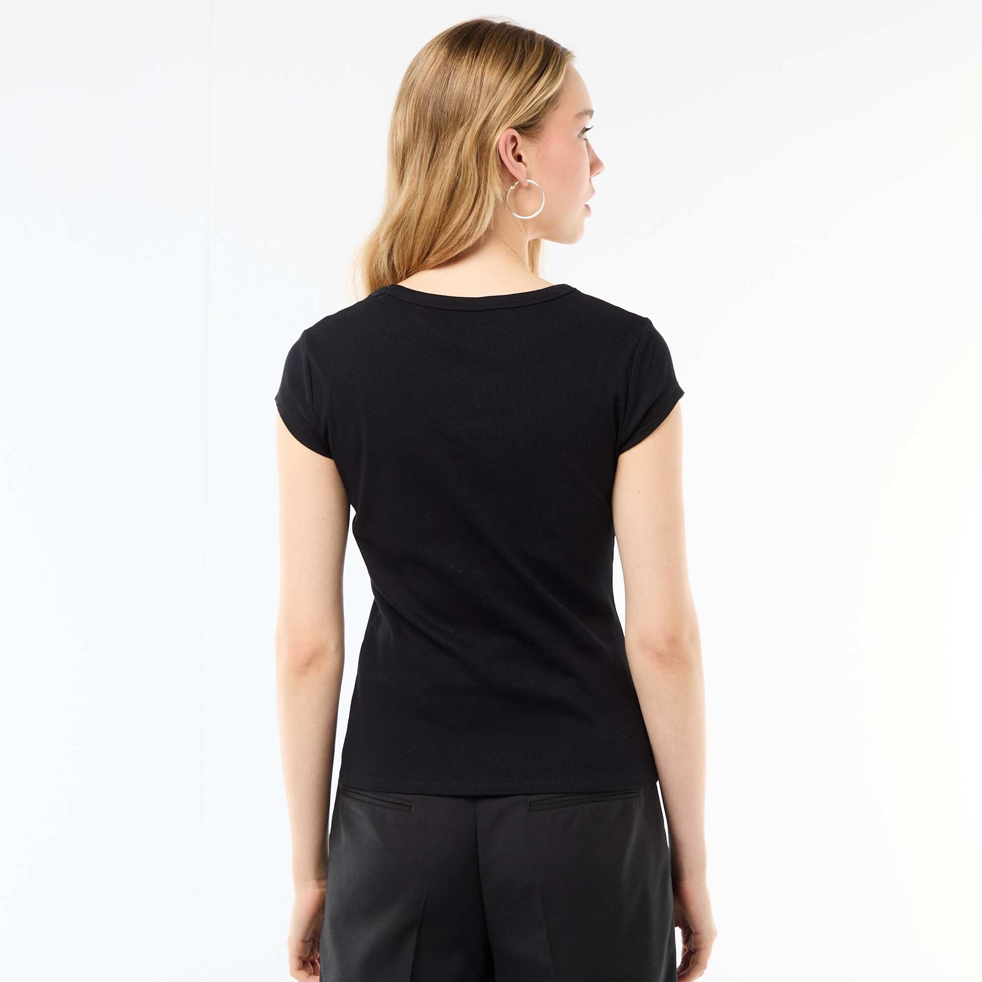 Ribbed Short-Sleeve Jersey T-Shirt BLACK