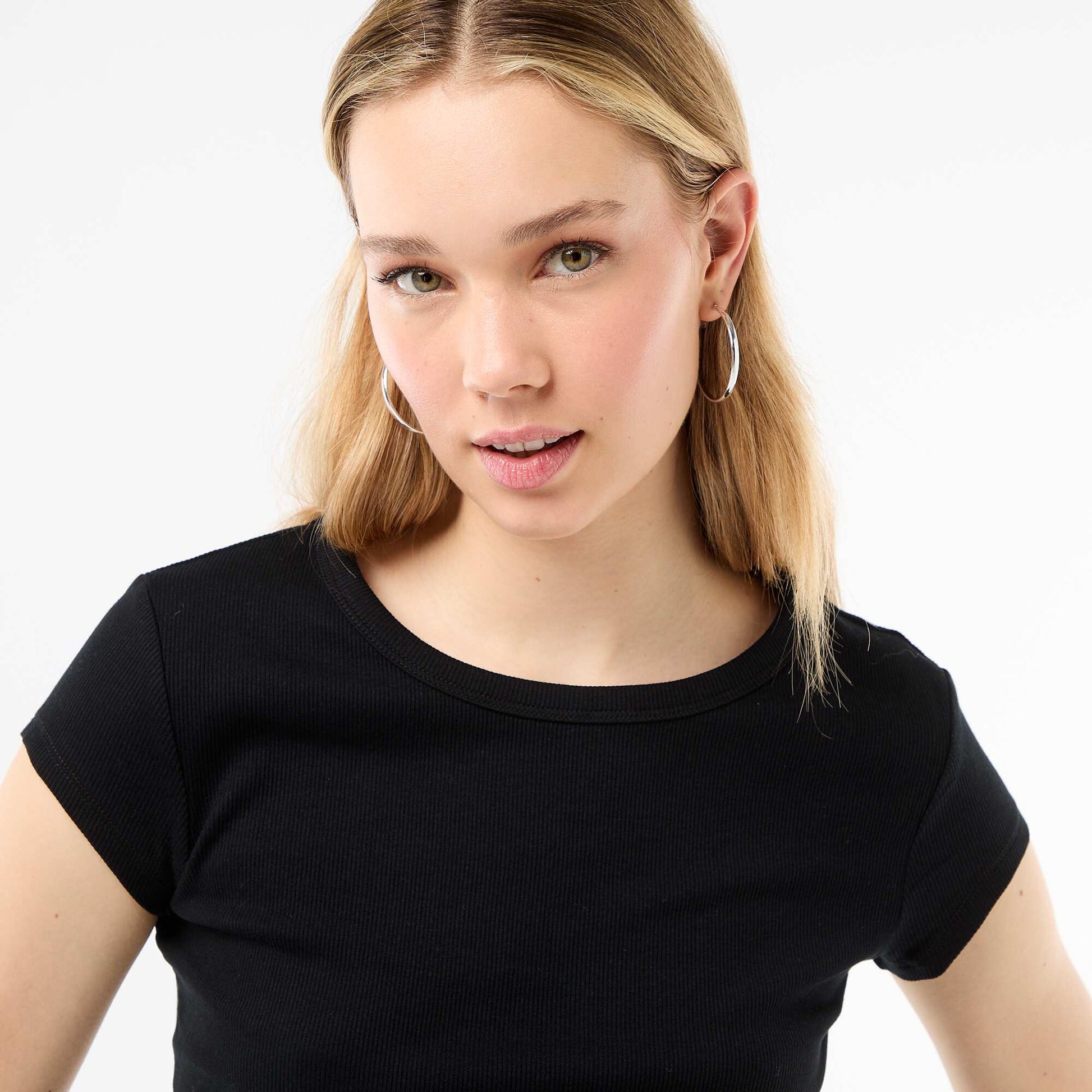 Ribbed Short-Sleeve Jersey T-Shirt BLACK