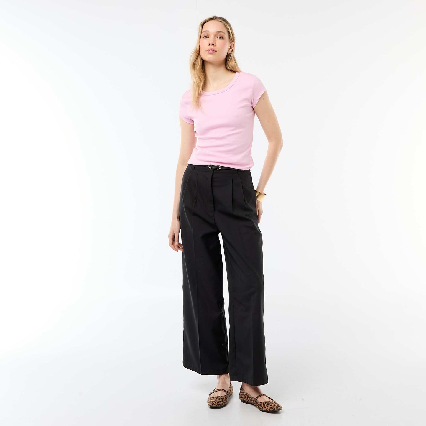 Ribbed Short-Sleeve Jersey T-Shirt PINK