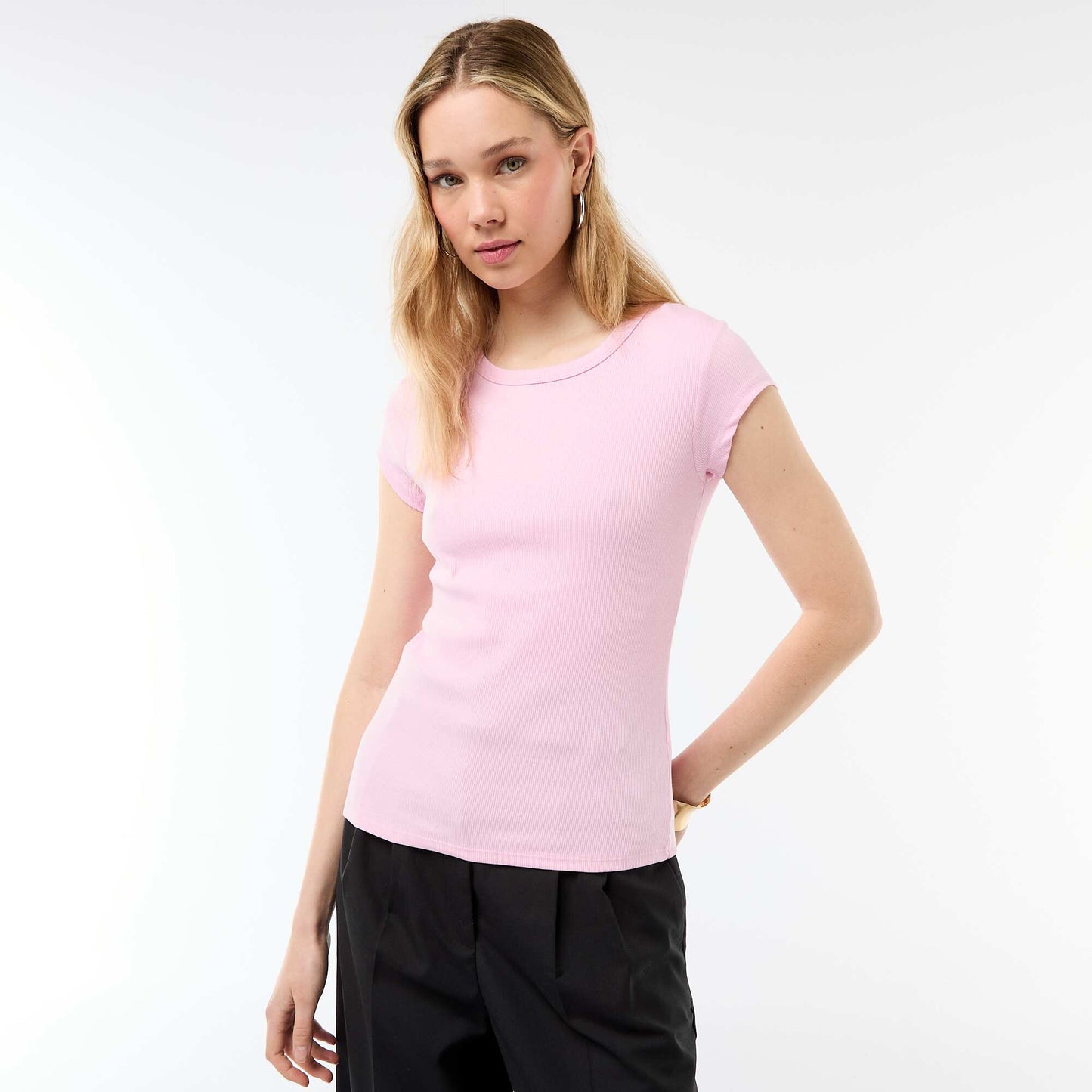 Ribbed Short-Sleeve Jersey T-Shirt PINK