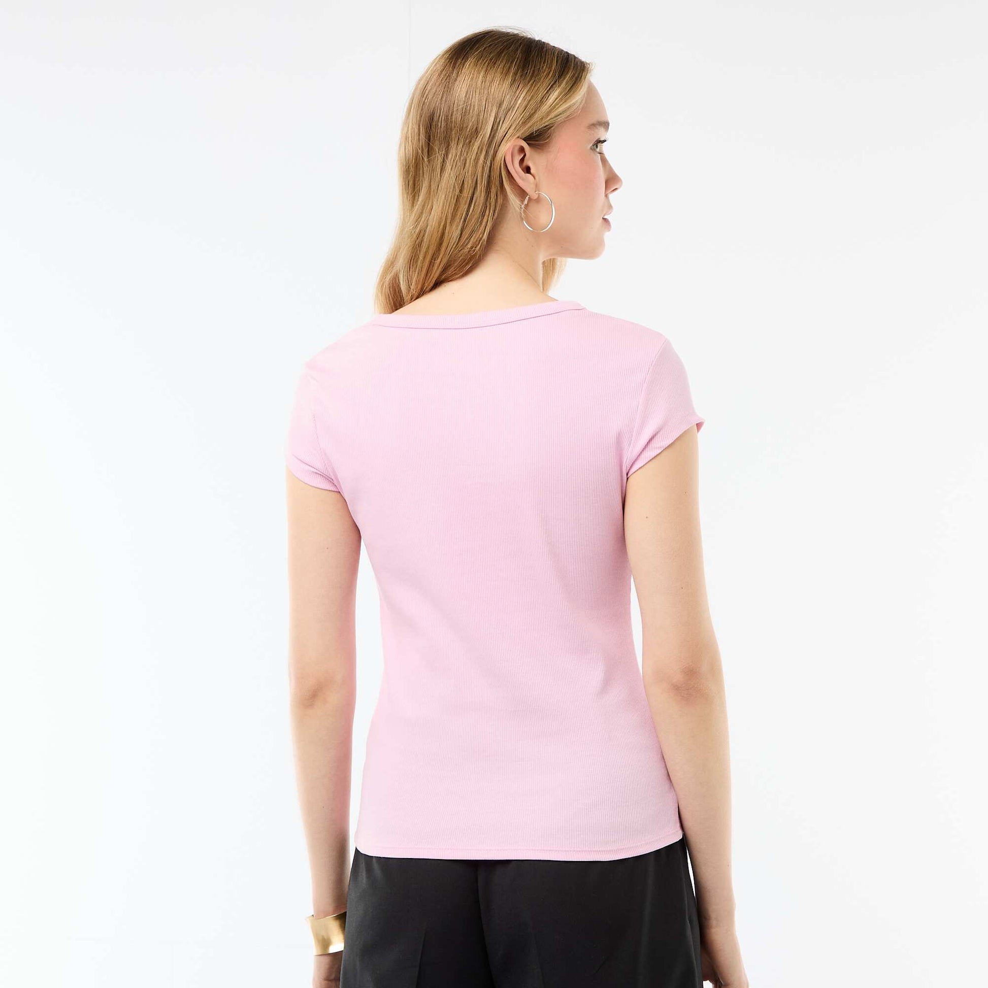 Ribbed Short-Sleeve Jersey T-Shirt PINK