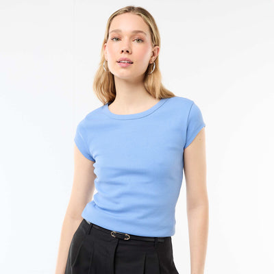 Ribbed Short-Sleeve Jersey T-Shirt BLUE