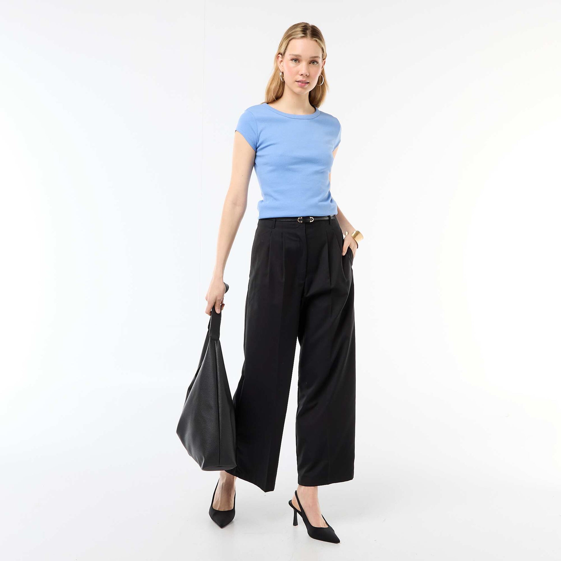 Ribbed Short-Sleeve Jersey T-Shirt BLUE