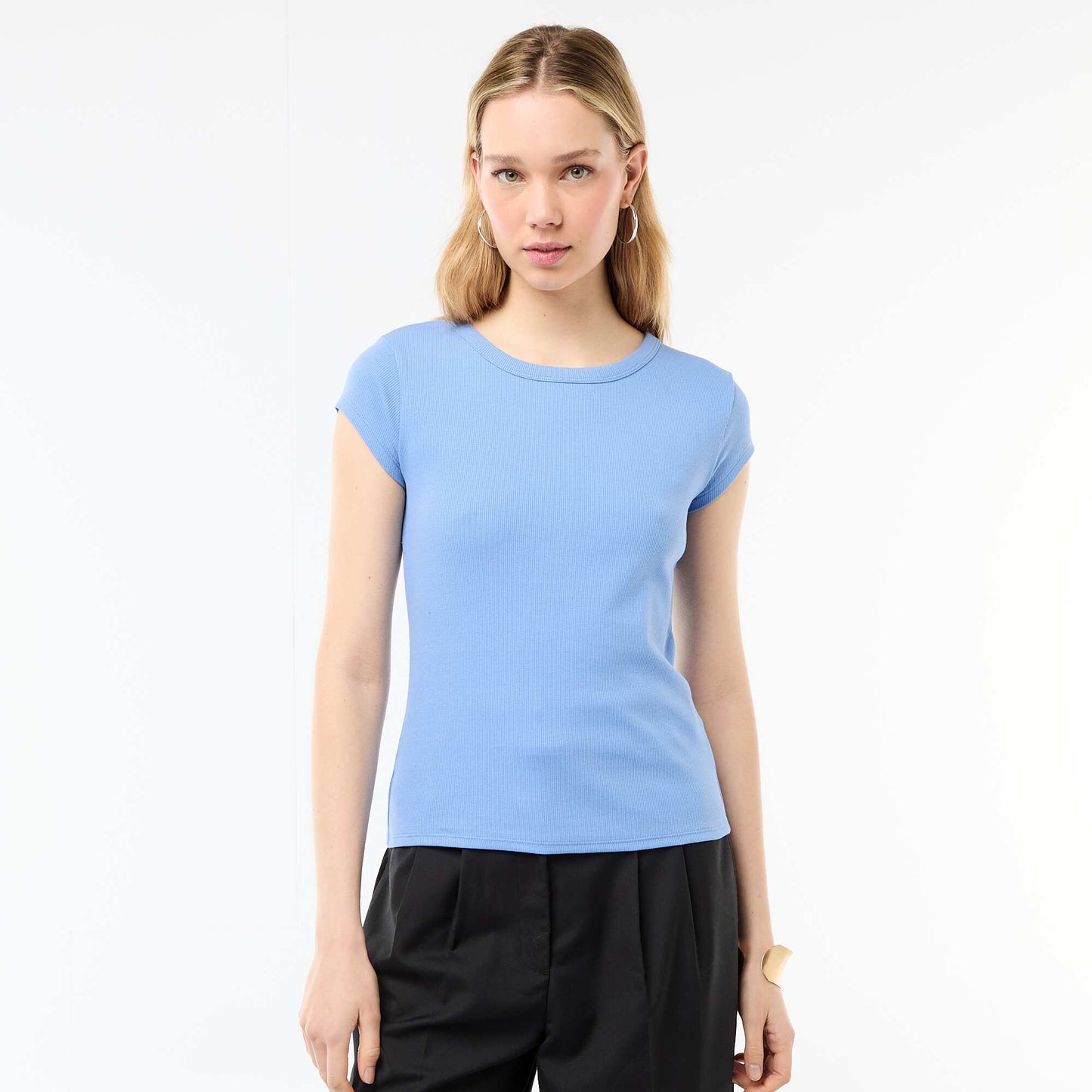 Ribbed Short-Sleeve Jersey T-Shirt BLUE