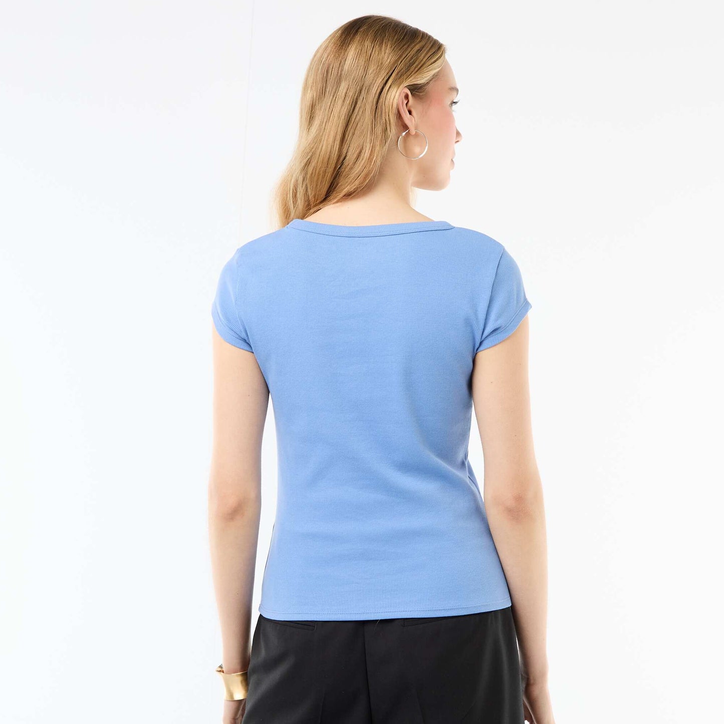 Ribbed Short-Sleeve Jersey T-Shirt BLUE