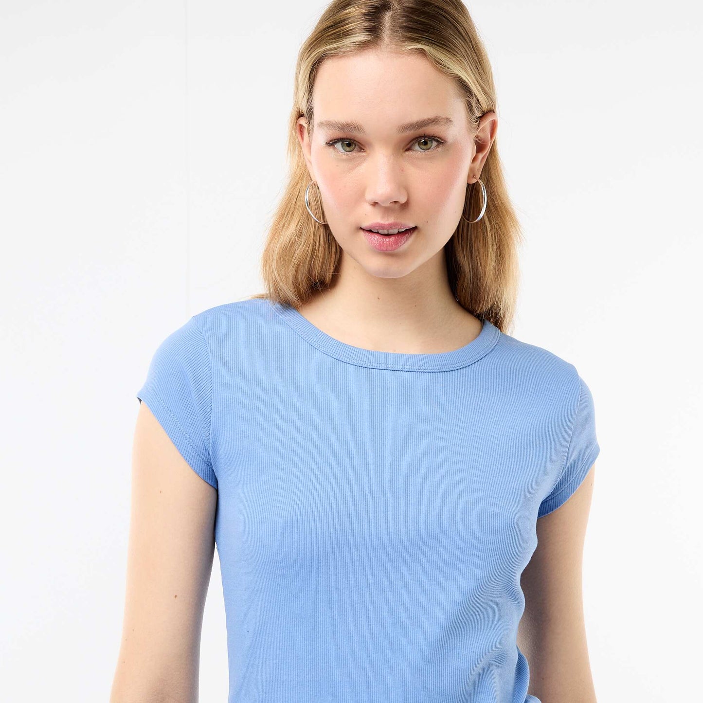 Ribbed Short-Sleeve Jersey T-Shirt BLUE