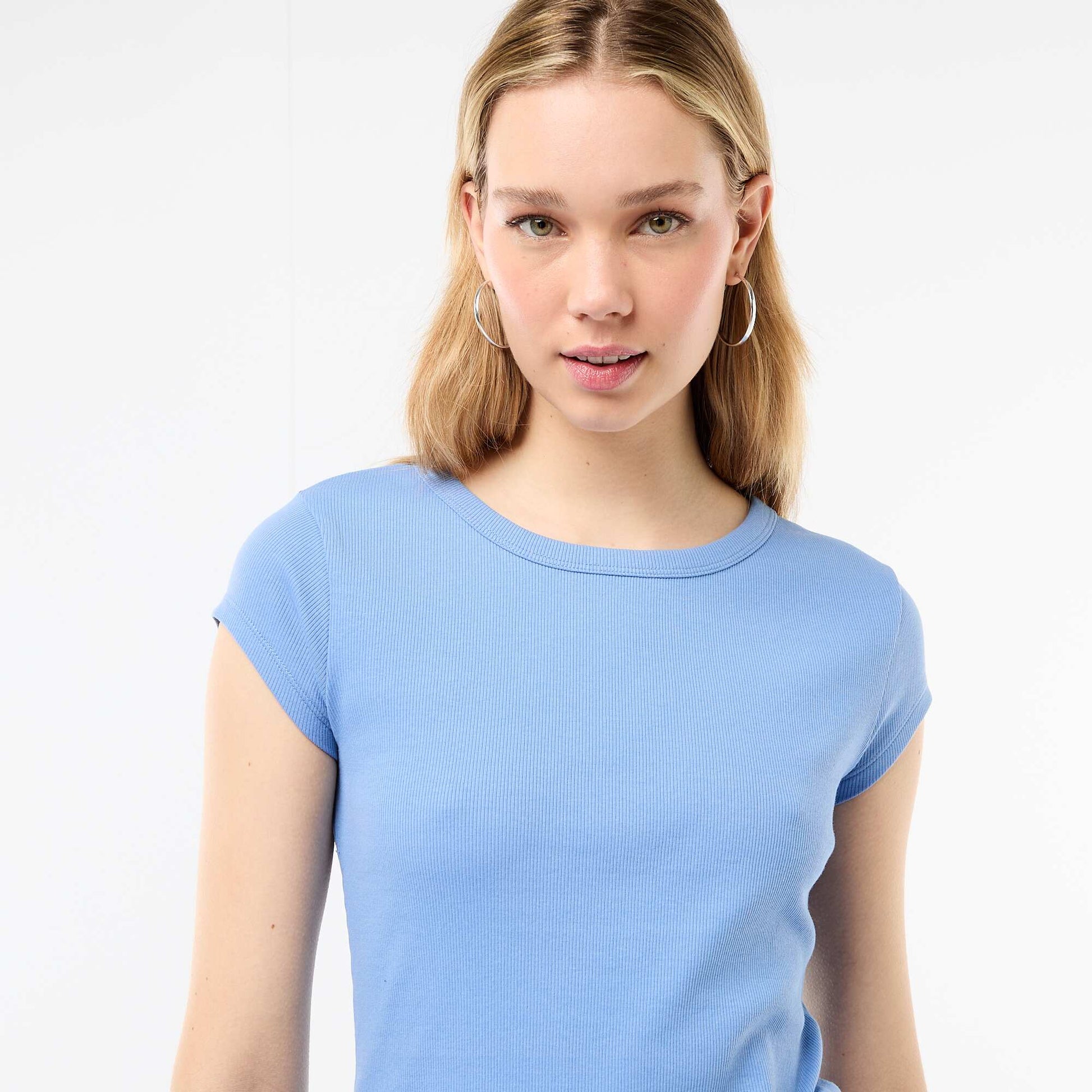 Ribbed Short-Sleeve Jersey T-Shirt BLUE