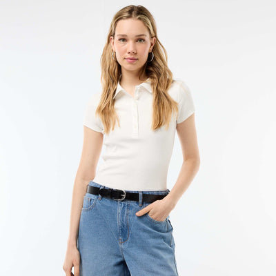 Ribbed Knit Short-Sleeve Polo Shirt WHITE