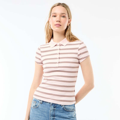 Ribbed Knit Short-Sleeve Polo Shirt PINK