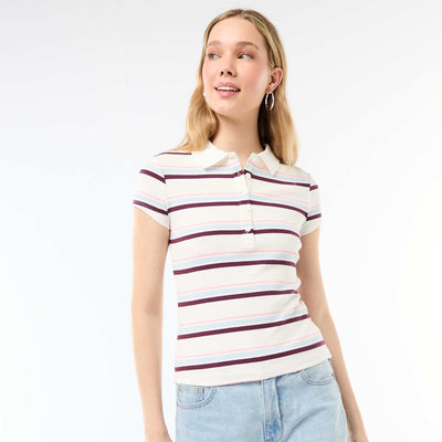 Ribbed Knit Short-Sleeve Polo Shirt WHITE