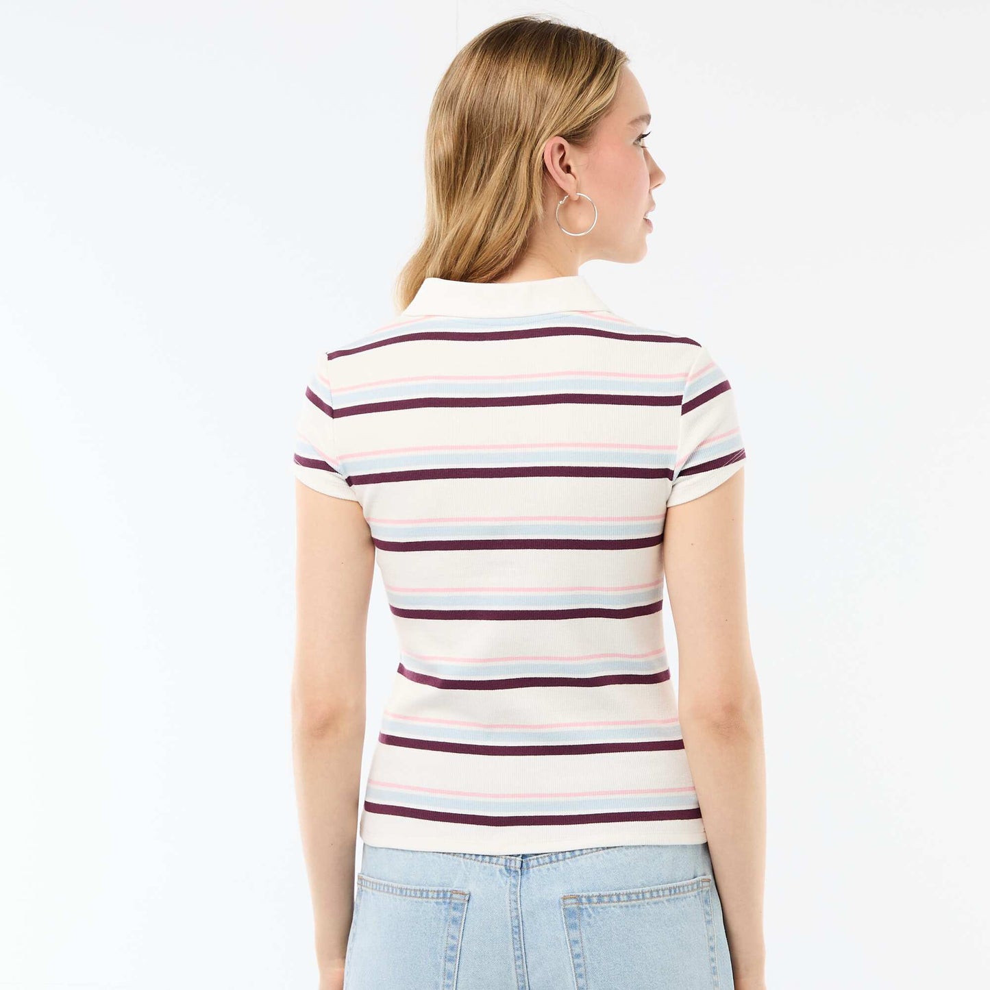Ribbed Knit Short-Sleeve Polo Shirt WHITE