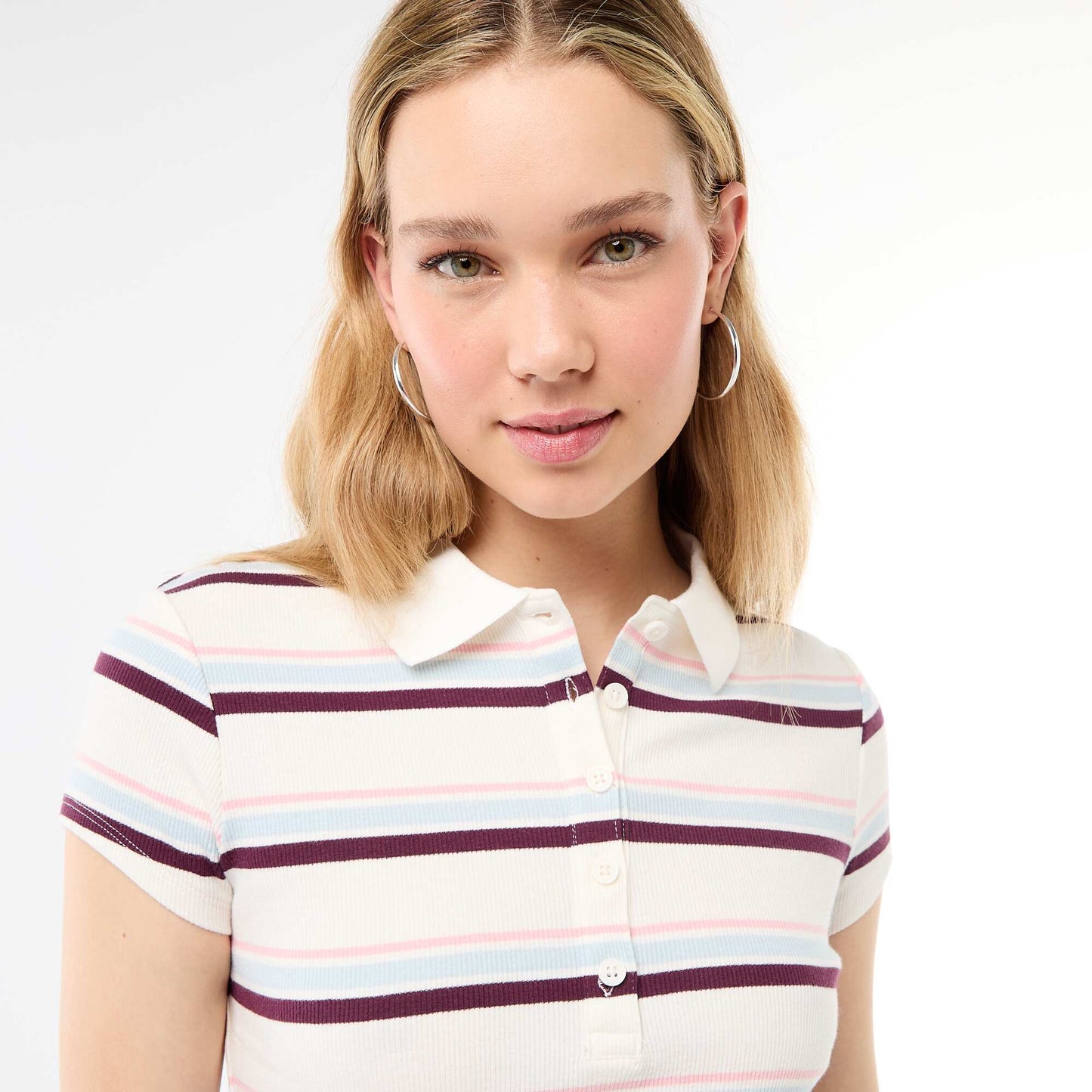 Ribbed Knit Short-Sleeve Polo Shirt WHITE