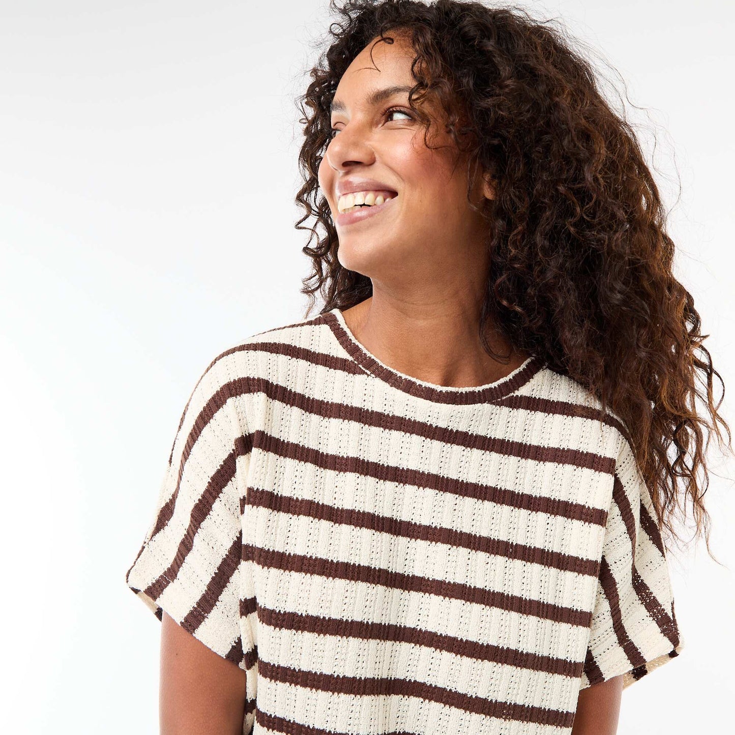 Open-Knit Short-Sleeve Sweater BEIGE