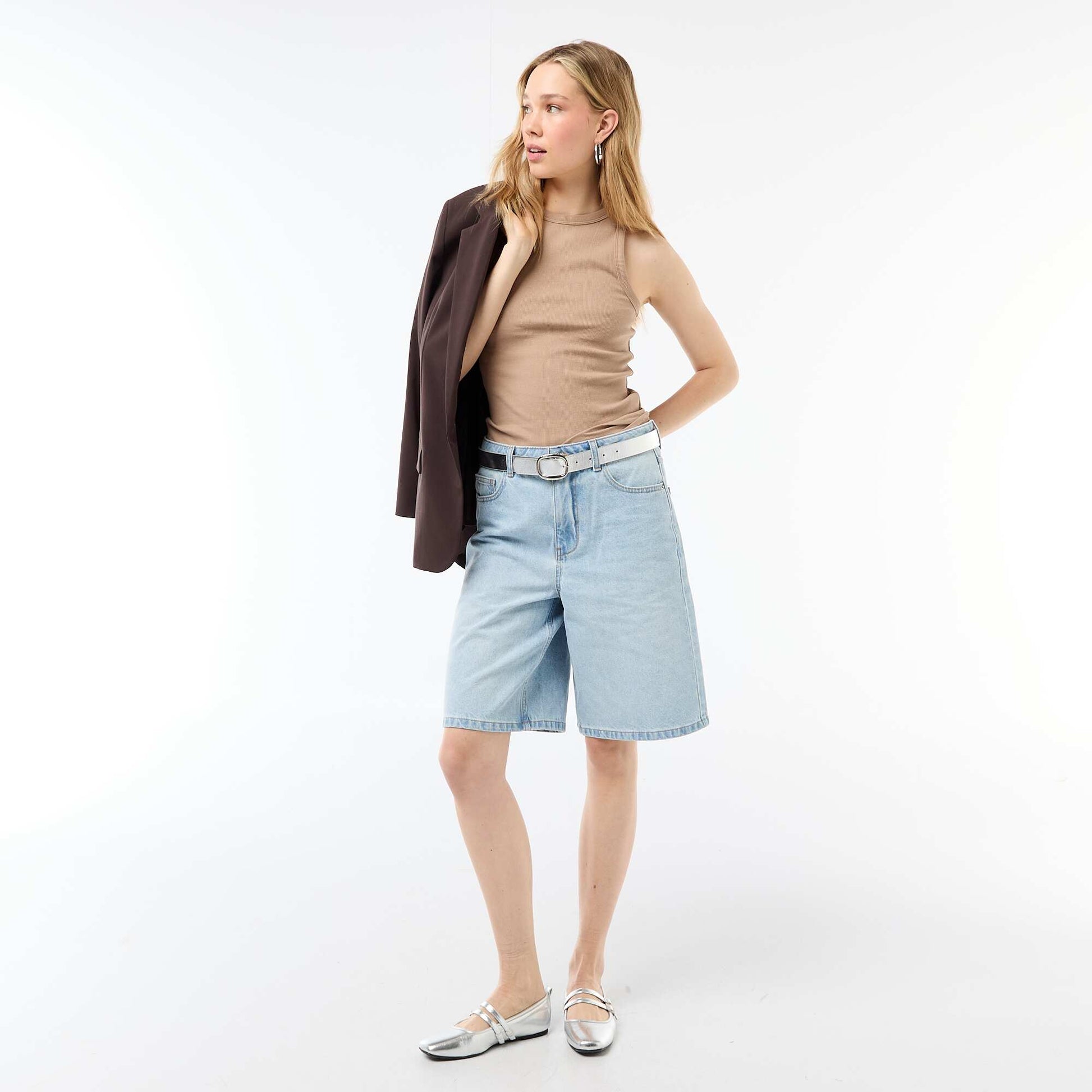 Sleeveless Tank Top with American Armholes BEIGE