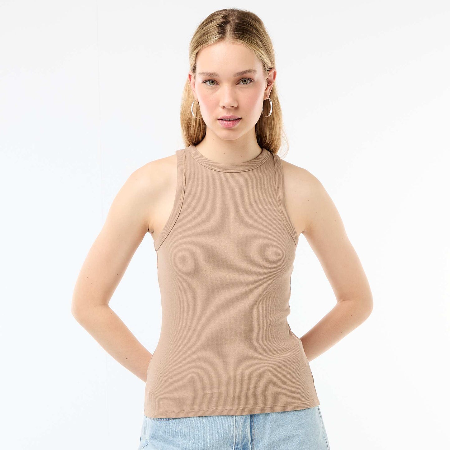 Sleeveless Tank Top with American Armholes BEIGE