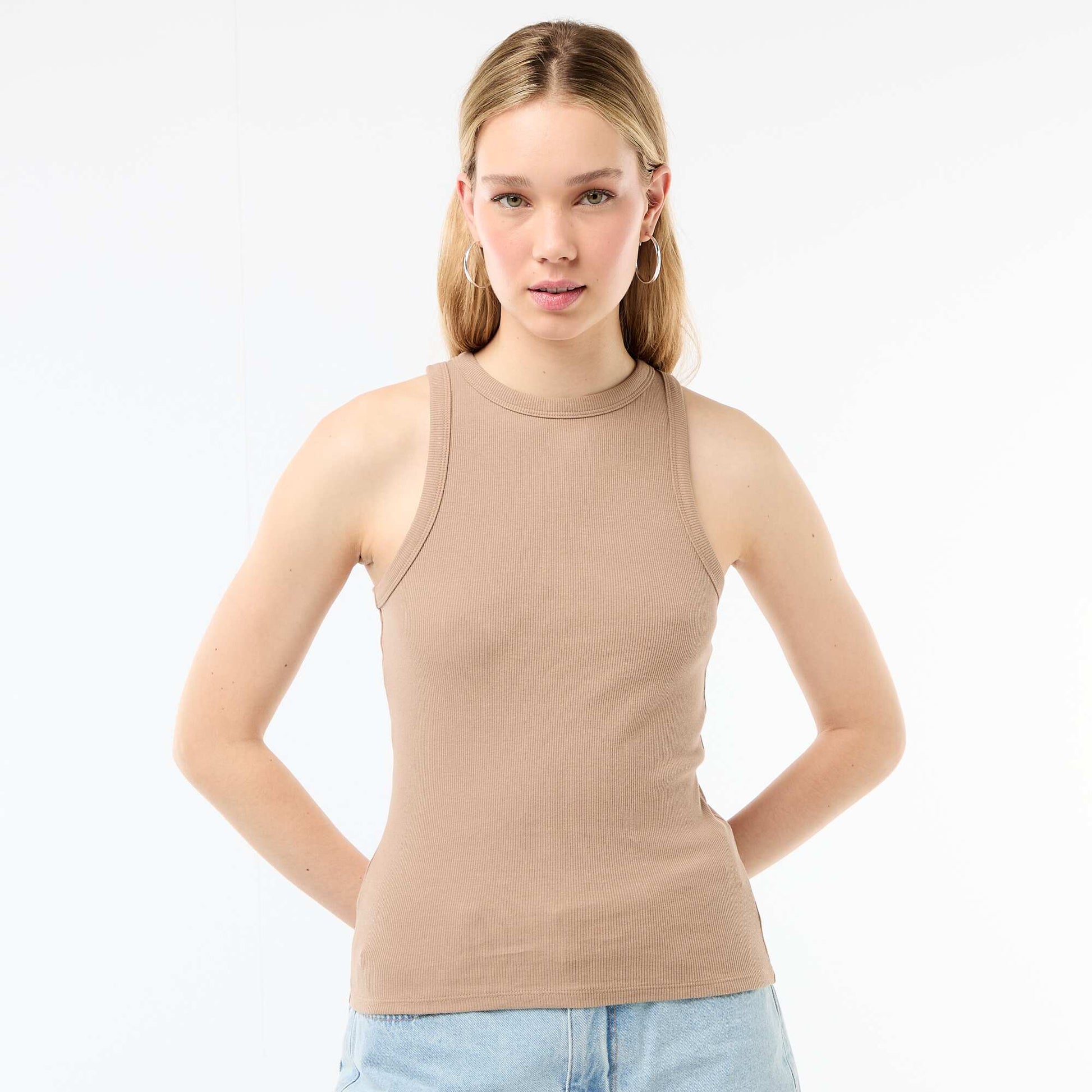 Sleeveless Tank Top with American Armholes BEIGE