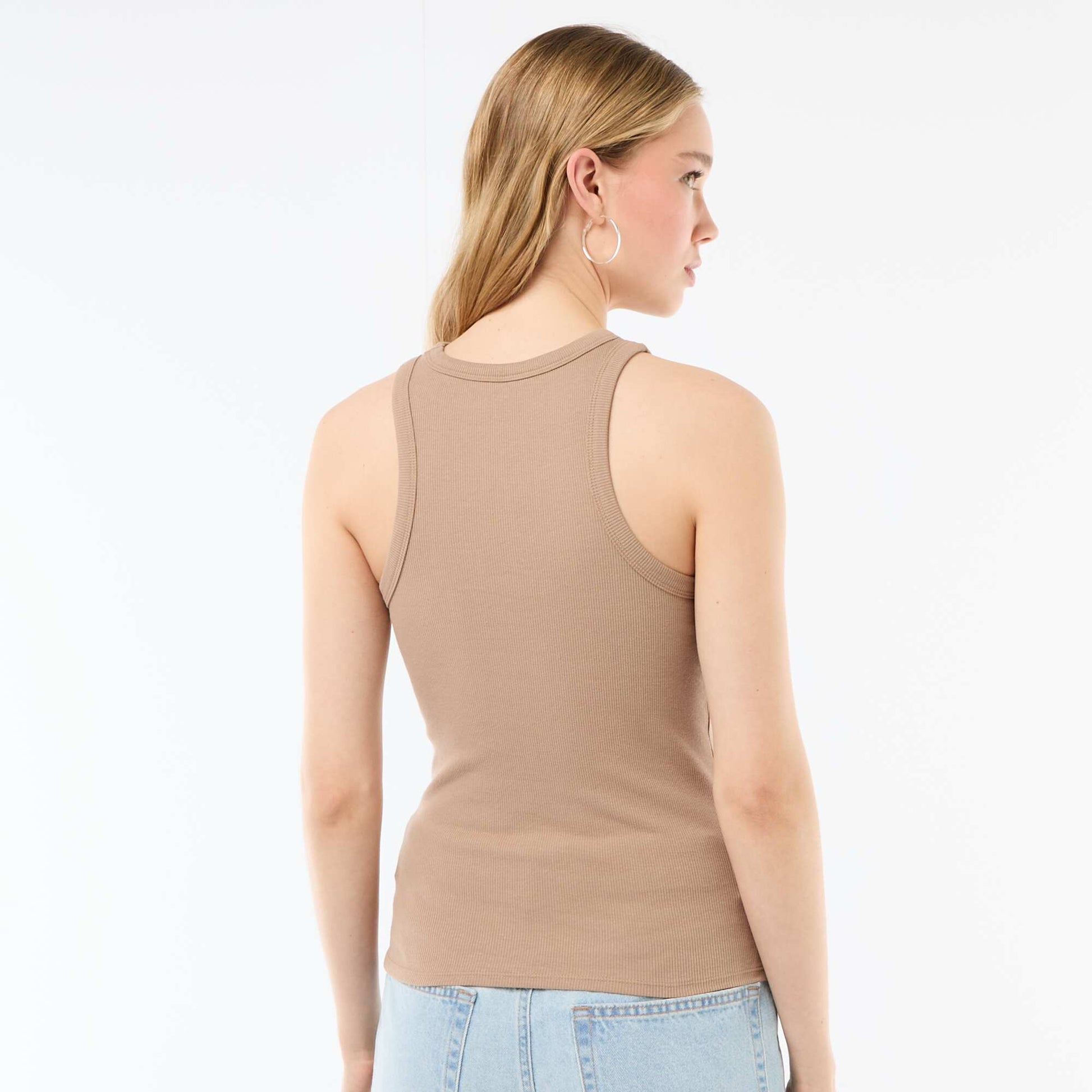 Sleeveless Tank Top with American Armholes BEIGE