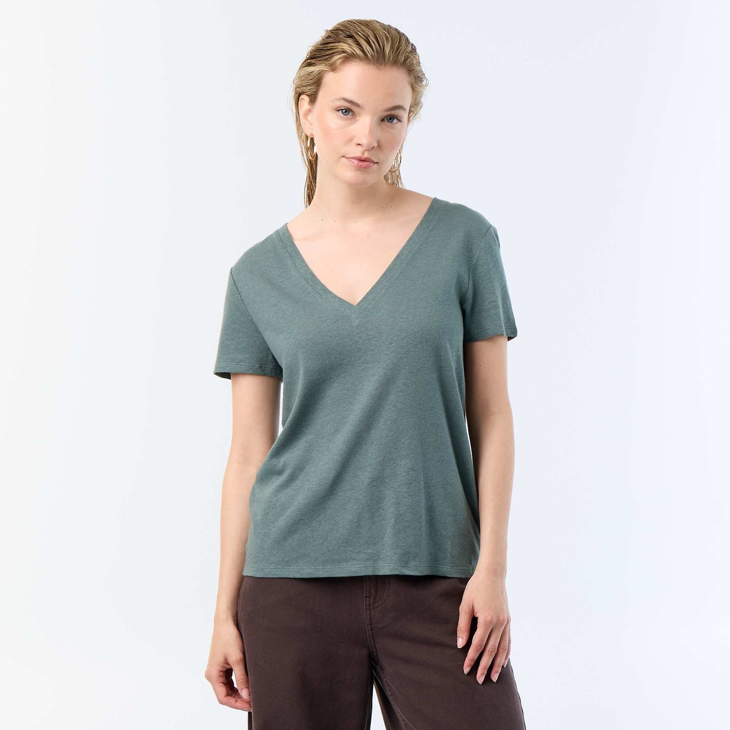 Basic V-neck Short-Sleeve T-shirt GREEN