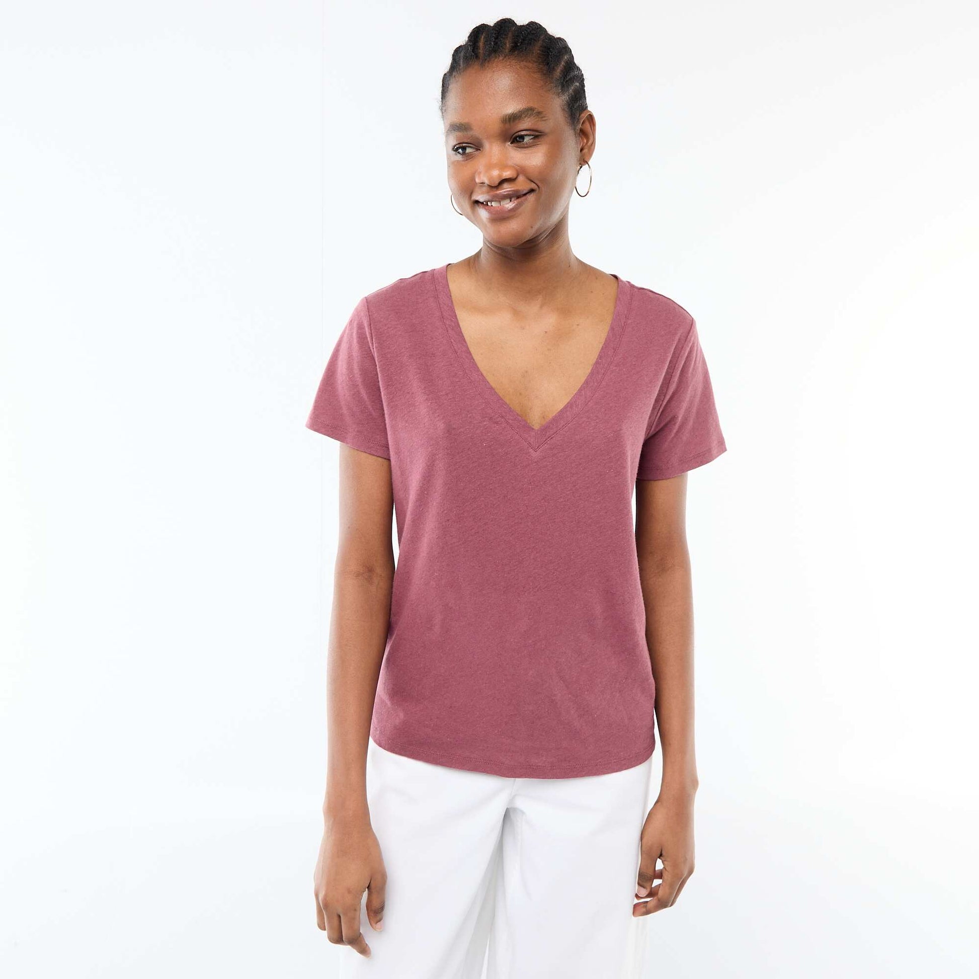 Basic V-neck Short-Sleeve T-shirt PINK