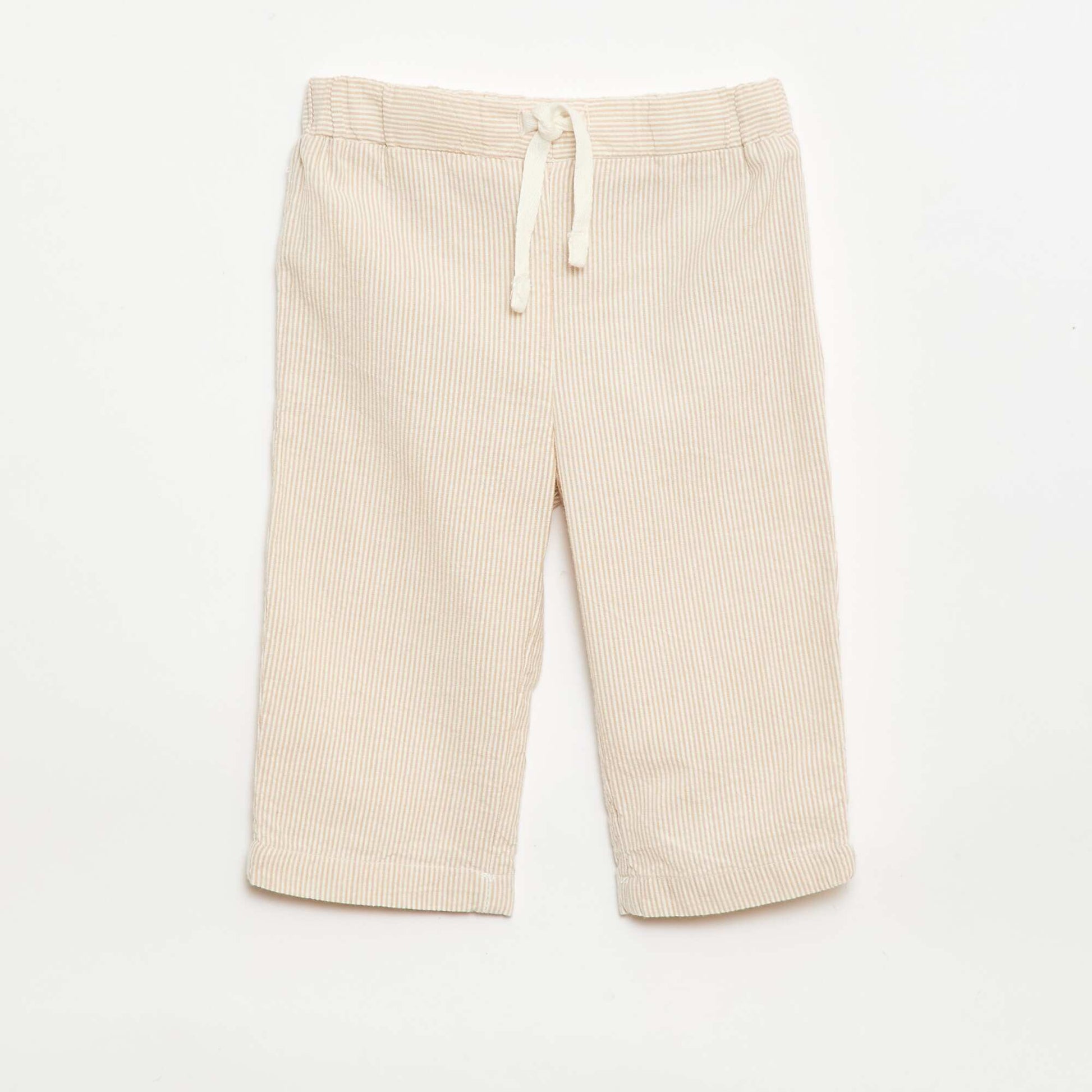 Striped Seersucker Trousers BEIGE