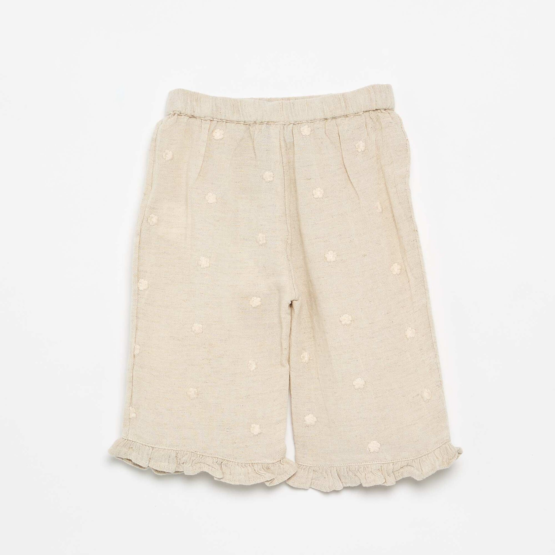 Trousers with floral embroidery BEIGE