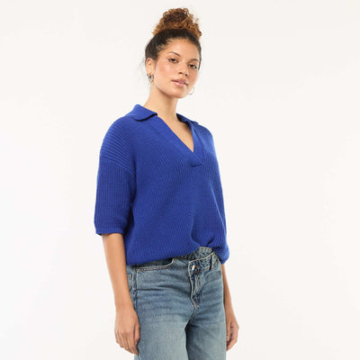 Polo-Style Sweater with V-Neck BLUE