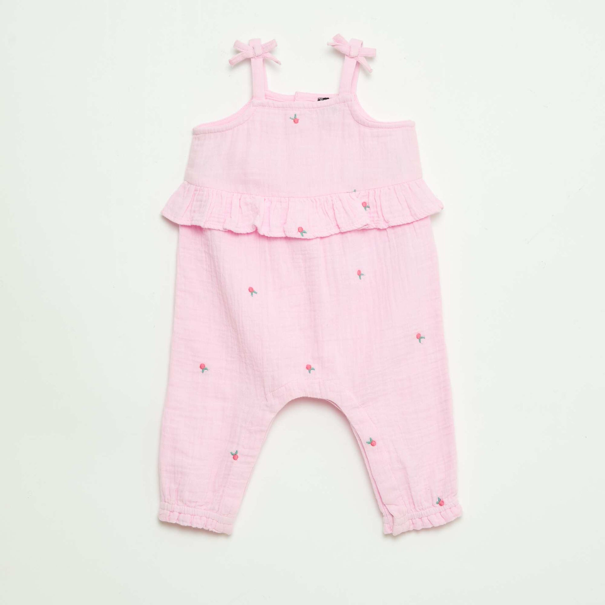 Long Cotton Poplin Strappy Romper PINK