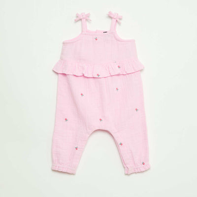 Long Cotton Poplin Strappy Romper PINK