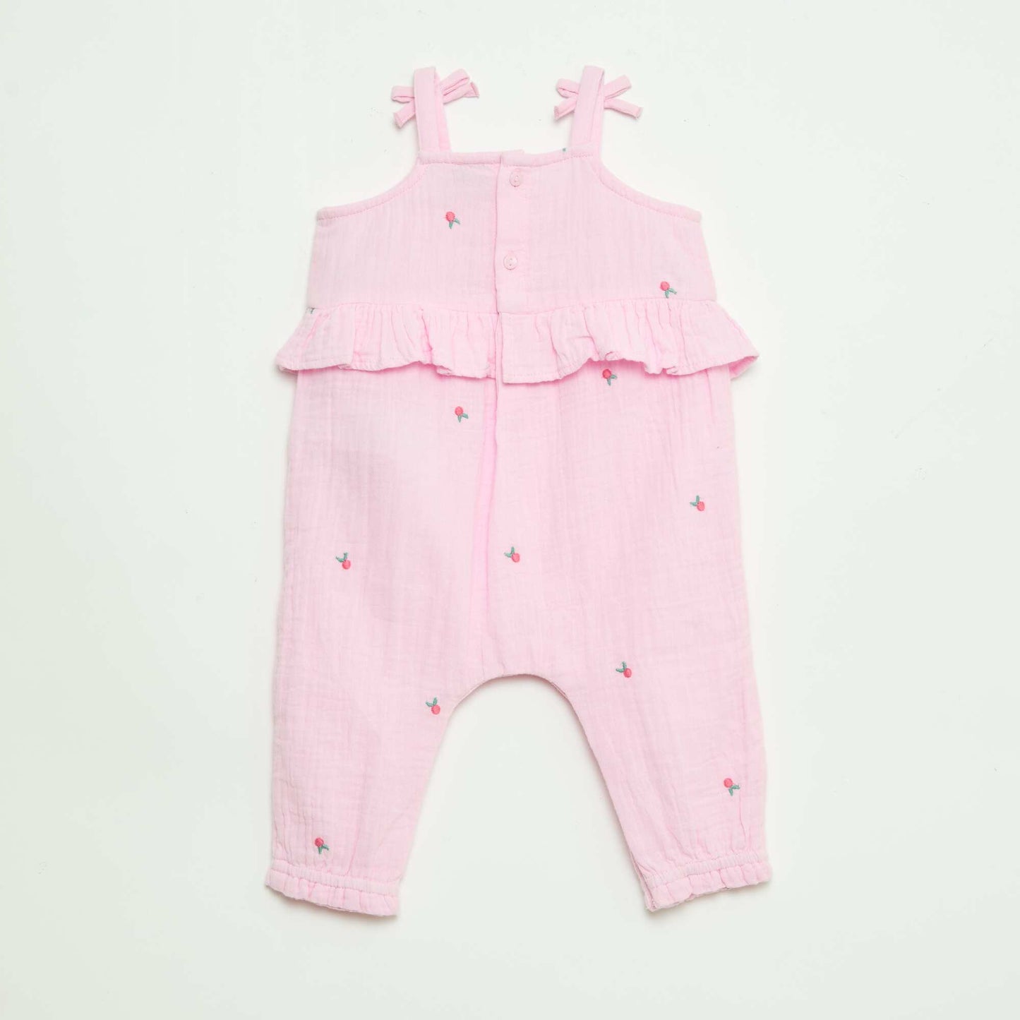 Long Cotton Poplin Strappy Romper PINK
